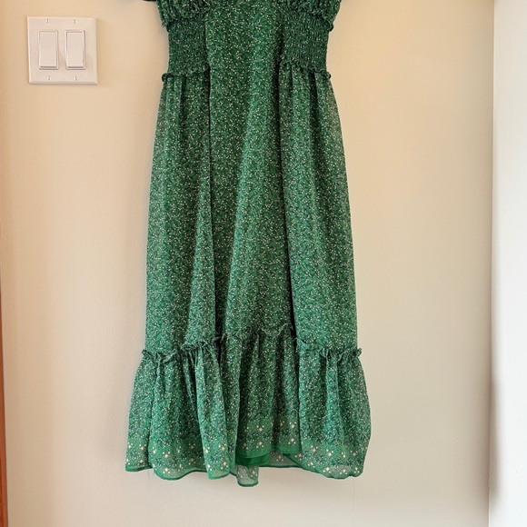 Max Studio Green Floral Midi Dress Smocked Waist Cottagecore XS - Picture 4 of 15
